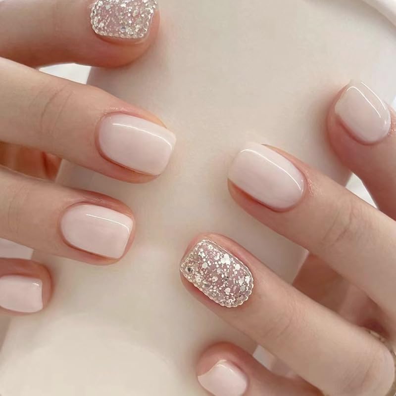 Glitter Milk White Press-On Nails - 24pcs