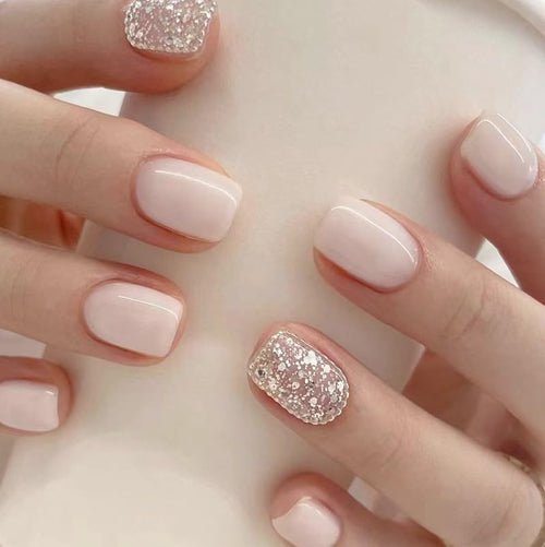 Glitter Milk White Press-On Nails - 24pcs