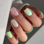 Green & Pink Swirl Press-On Nails – 24pcs